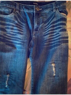 Daisy Fuentes Men's Blue Patterned Relaxed Jeans